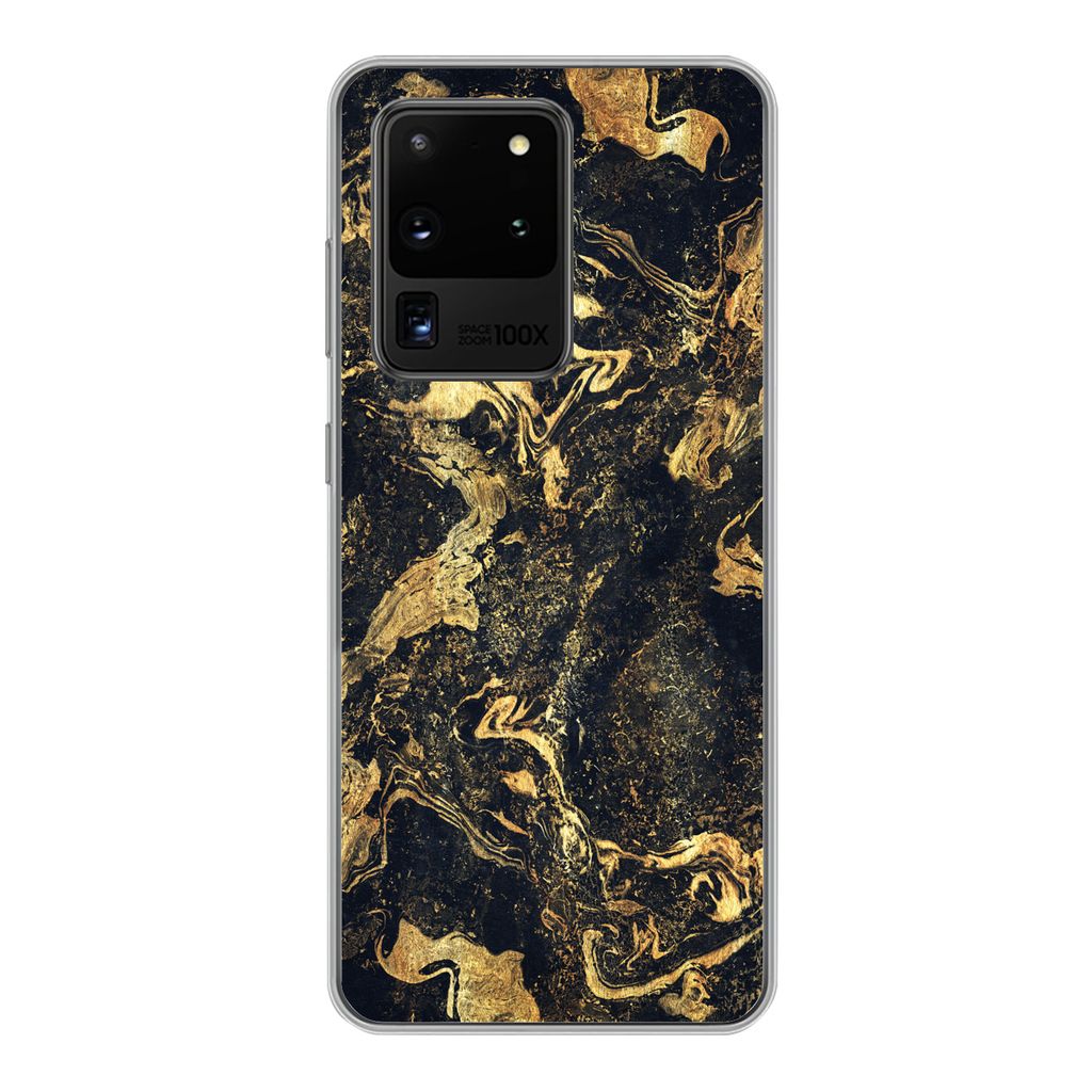 MuchoWow Handyhülle Schutzhülle Hülle für Samsung Galaxy S20 Ultra Marmor - Luxus - Gold Silikon Softcase Handy Hülle - Karteninhaber