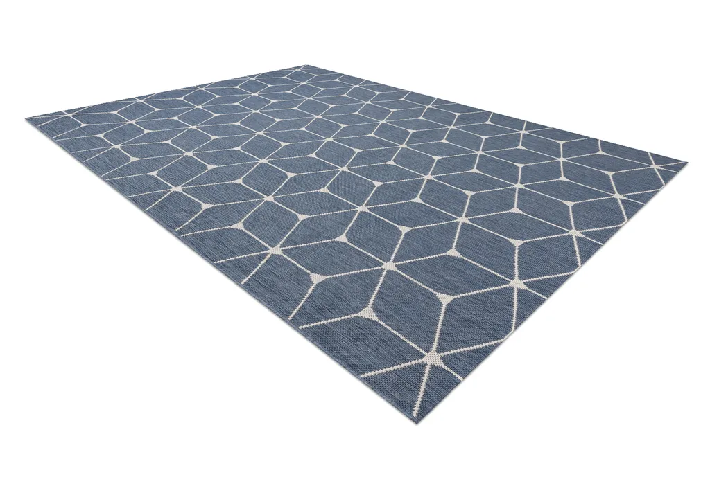 Tapis d'entrée design bleu 3D en sisal plat, idéal petit espace