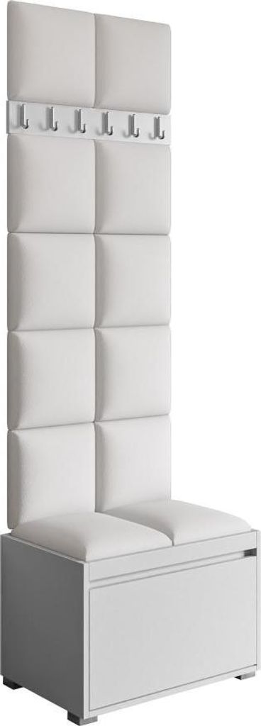 MIRJAN24 Garderoben-Set Grawis 60, Schuhschrank und Kleiderhakenbrett, 12 Stück gepolsterte Wandpaneele 30x30 (Weiß + Soft 017)