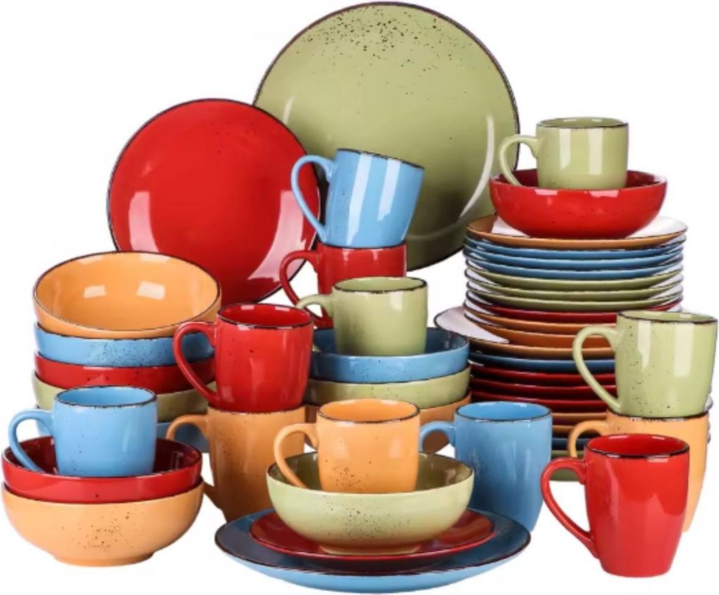 Imperial Serviesset – 48-teilig – 12 Personen – Mix Farben – Tafelservices – Essteller – Tiefe Teller – Frühstücksteller – Servie...