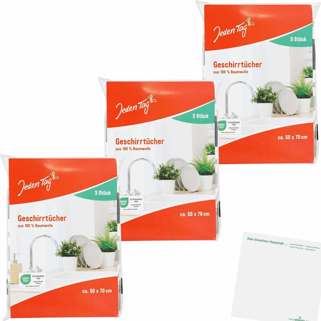 Jeden Tag Geschirrtücher 3 Packungen (9Stk) + usy Block Produktbild 