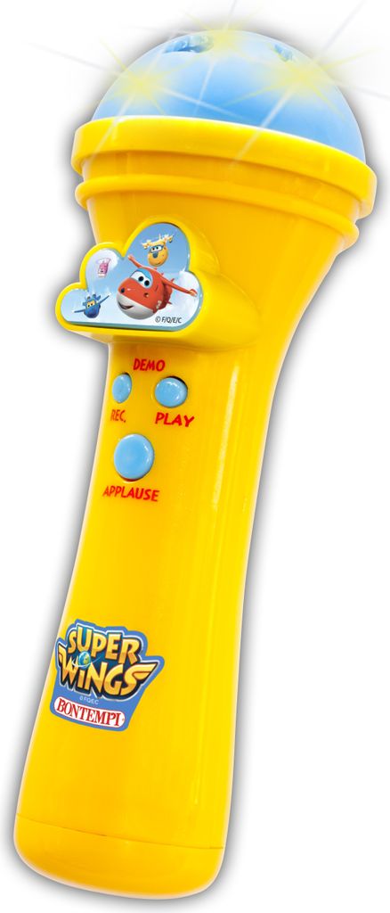 Super Wings Karaokemikrofon von Bontempi mit Applauseffekt, vorgespeicherten Liedern und Lichteffekten