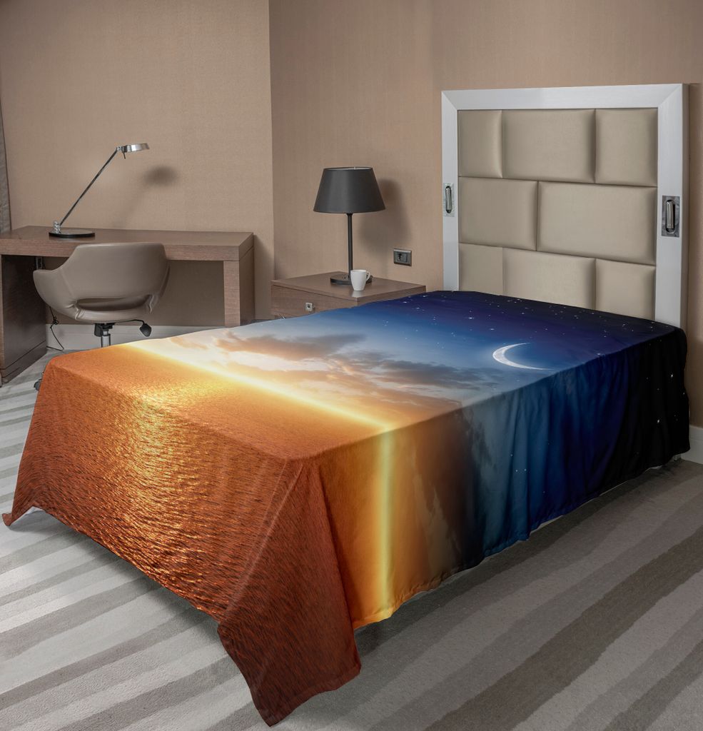 ABAKUHAUS Ozean Bettlaken, Sonnenuntergang Himmel Mond Sternen Horizont Landschaft Fantasy Artwork Druck, weiches bequemes oberes Bettlaken für ei...