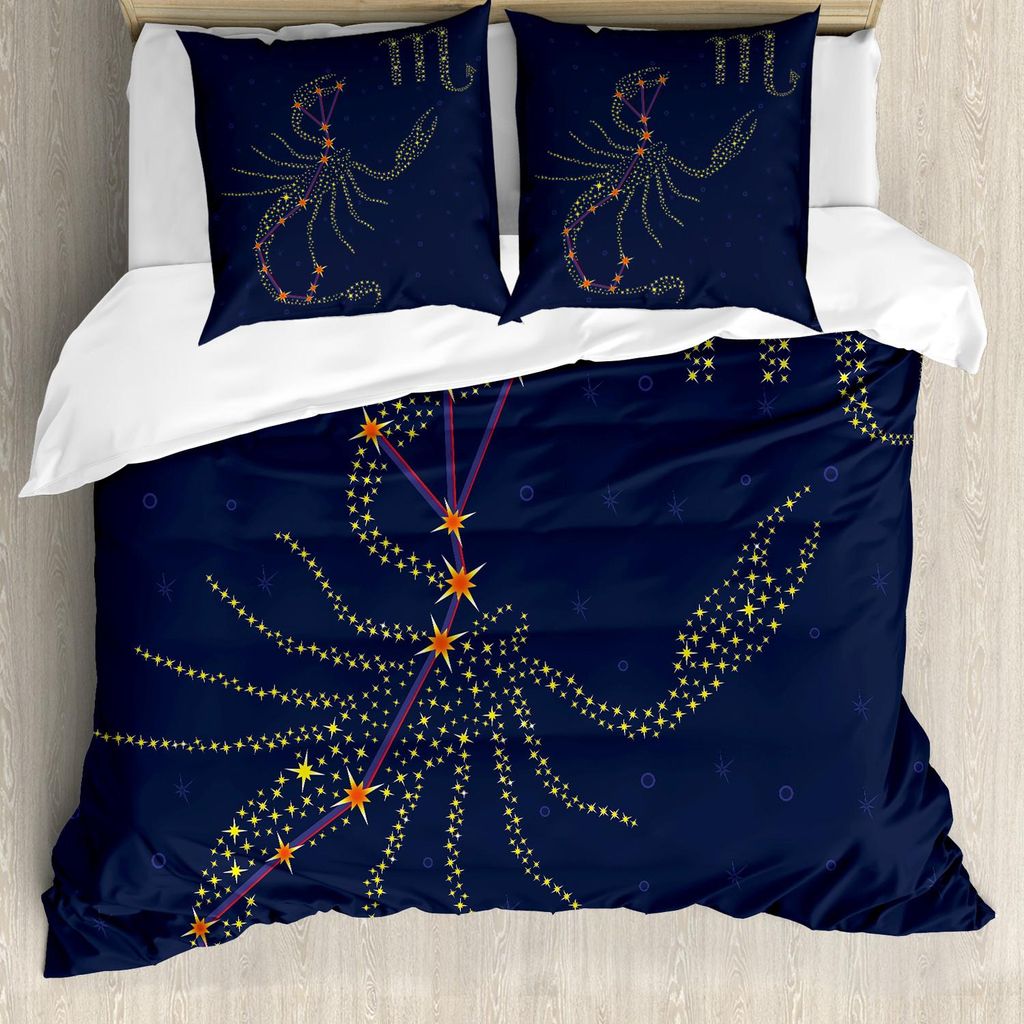 ABAKUHAUS Sternzeichen Skorpion Bettbezug Set, Himmlischer Hintergrund mit dem Schema der Sterne in der Konstellation, 155 x 220 cm + 80 x 80 cm, I...