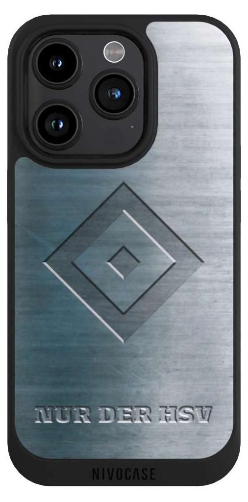 NIVOCASE Handyhülle für Apple iPhone 15 Pro Hülle NIVOpure Case Schwarz HSV Hamburger SV Metallic Look
