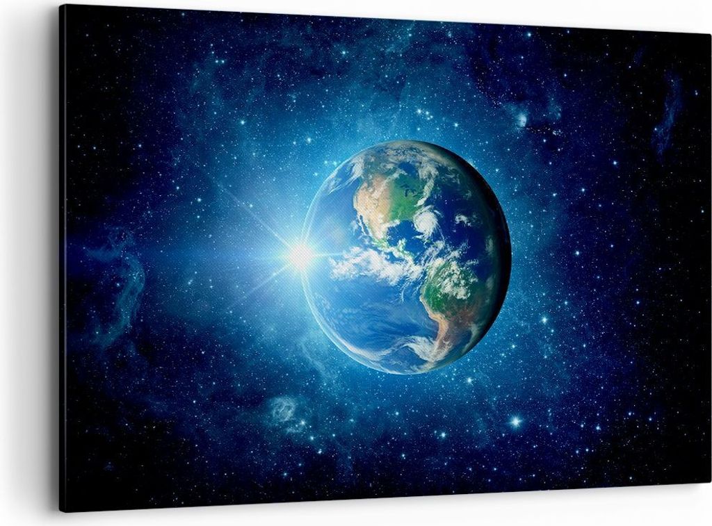 Bild auf Leinwand - Leinwandbild - Erde Universum Sterne Galaxie - 120x80cm - Wand Bild - Wanddeko - Leinwanddruck - Bilder - Kunstdruck - Wanddeko...