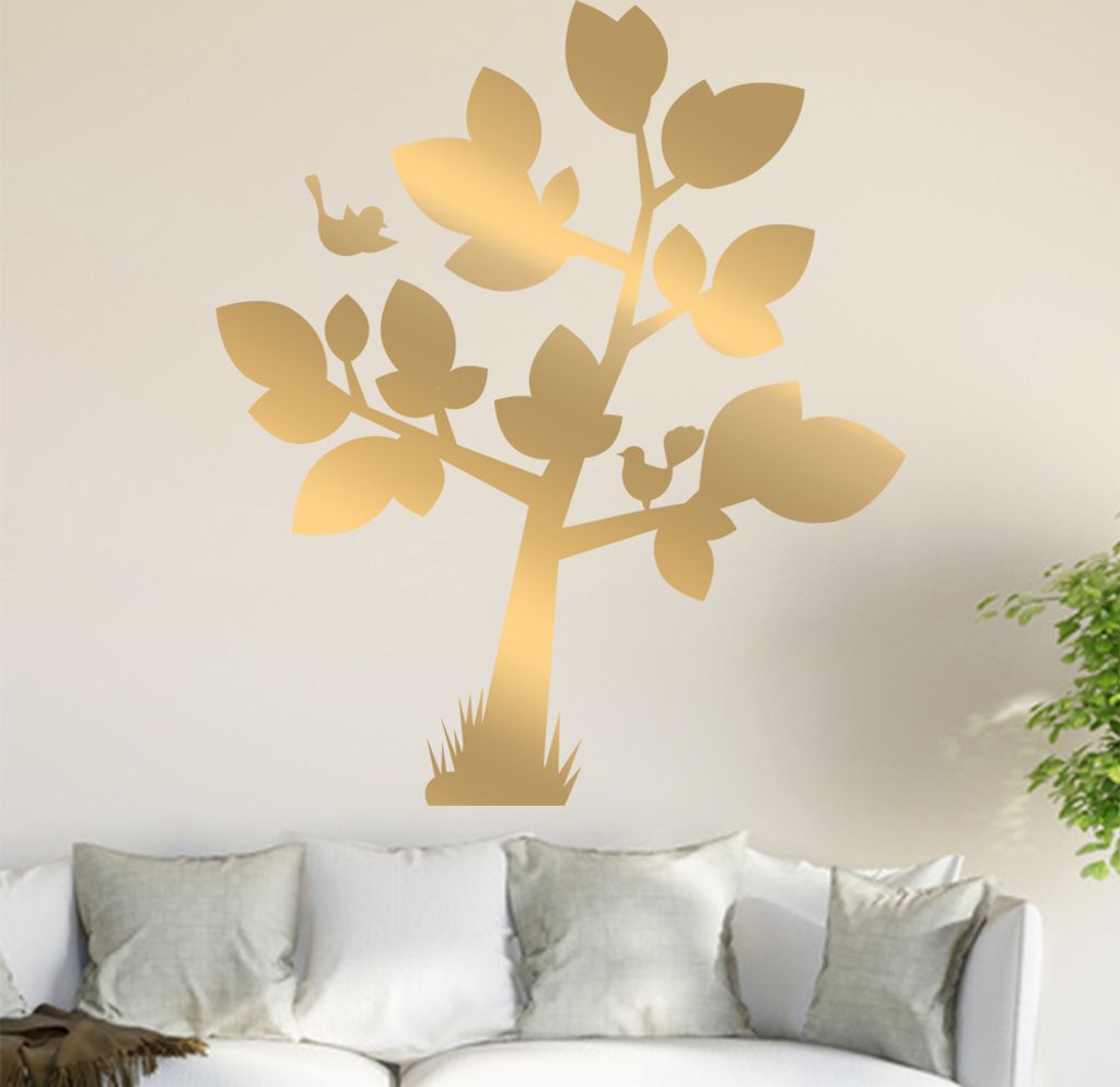 Baum mit großen Blättern - Vögel Wandtattoo in 6 Größen - Wandaufkleber Wall Sticker - Dekoration, Küche, Wohnzimmer, Schlafzimmer, Badezimmer
