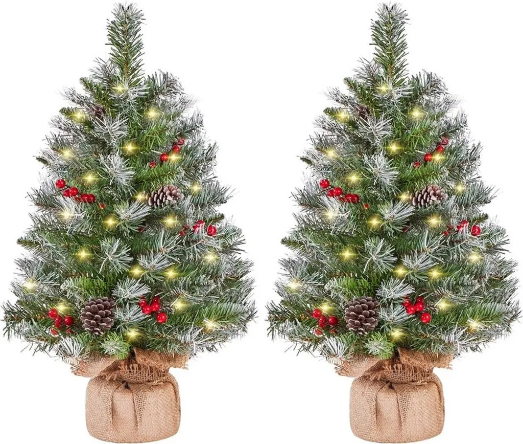 Petit Sapin de Noël Artificiel Vert 61cm Lot de 2 Décoration de Table