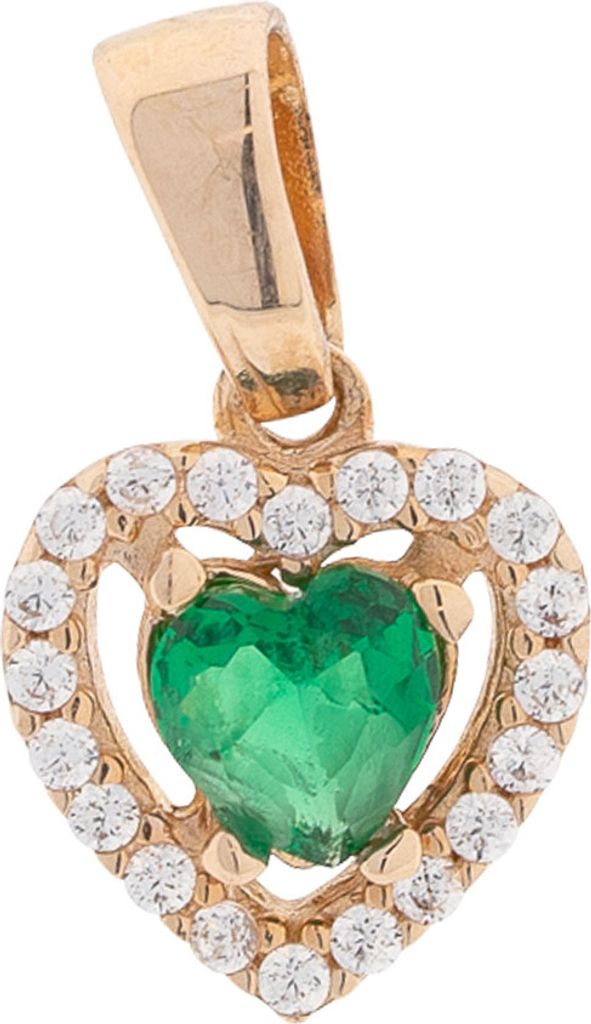 Herzanhänger aus 585 Rotgold mit grünem Zirkonia in Herzform, Goldanhänger Herz mit Stein