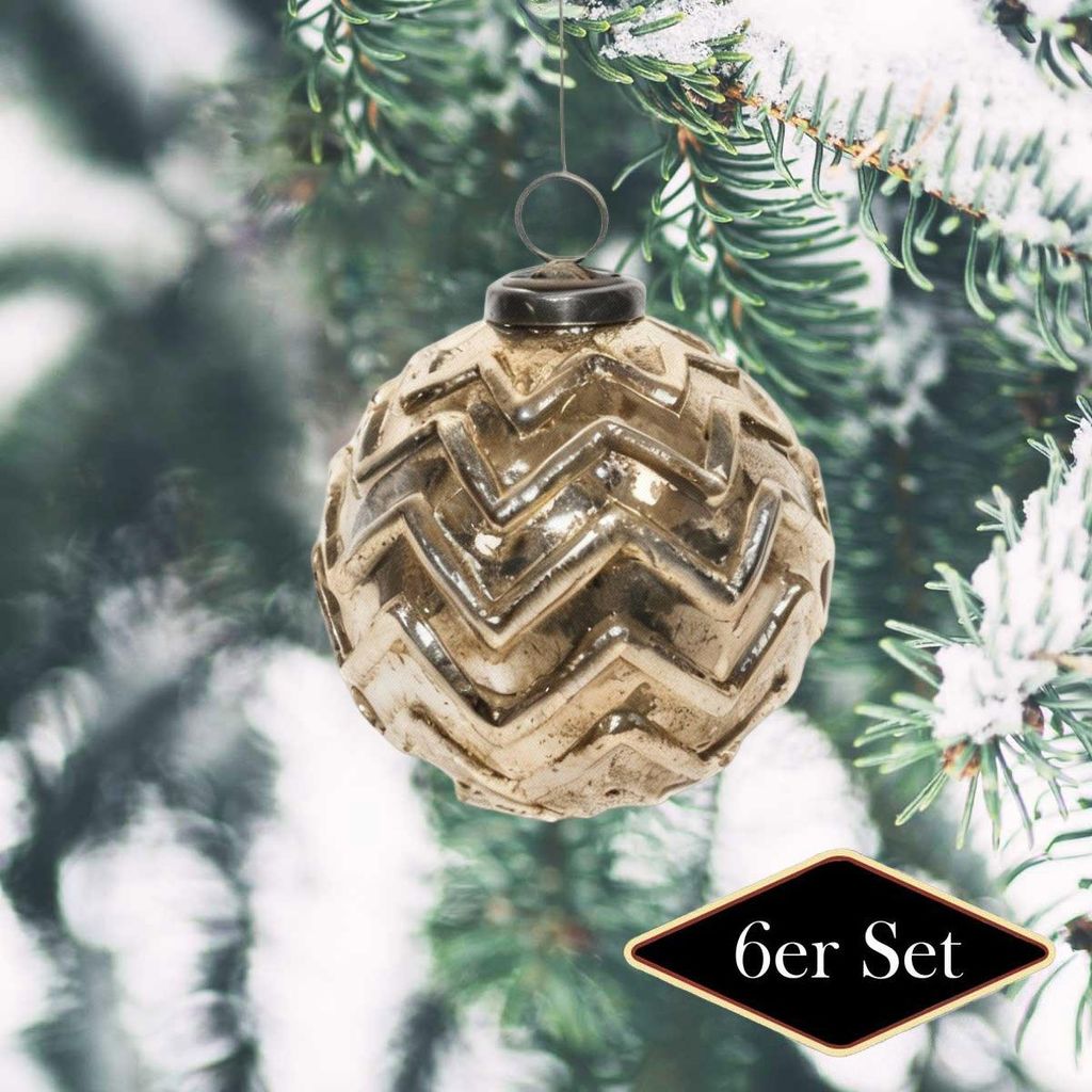 Premium Weihnachtskugel, gold glänzend Zickzack -handgemacht in Indien, 10 cm