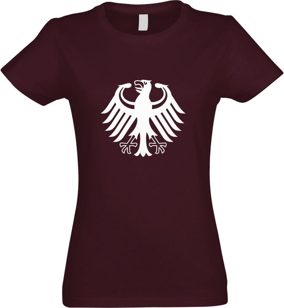 Kiwistar - T-Shirt tailliert - Damen - Burgund - Bundeswappen Deutschlands - mit Motiv Bedruckt - Funshirt Design - Sport - Freizeit - Damen - XL