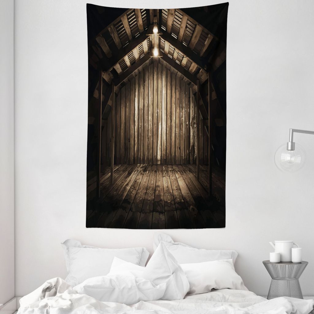 ABAKUHAUS Rustikal Wandteppich und Tagesdecke, Holzhaus aus Weiches Mikrofaser Stoff Waschbar ohne Verblassen Digitaldruck, 140 x 230 cm, Braun Dun...
