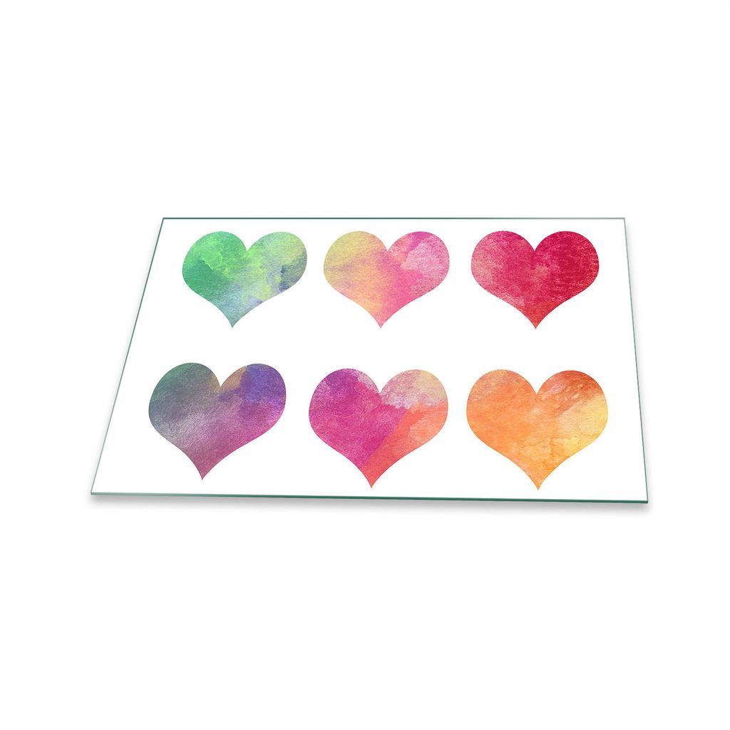 Herdabdeckplatte Glaskeramik 1 Teilig 80x52 Herz Bunt Abdeckung Glas Spritzschutz Deko