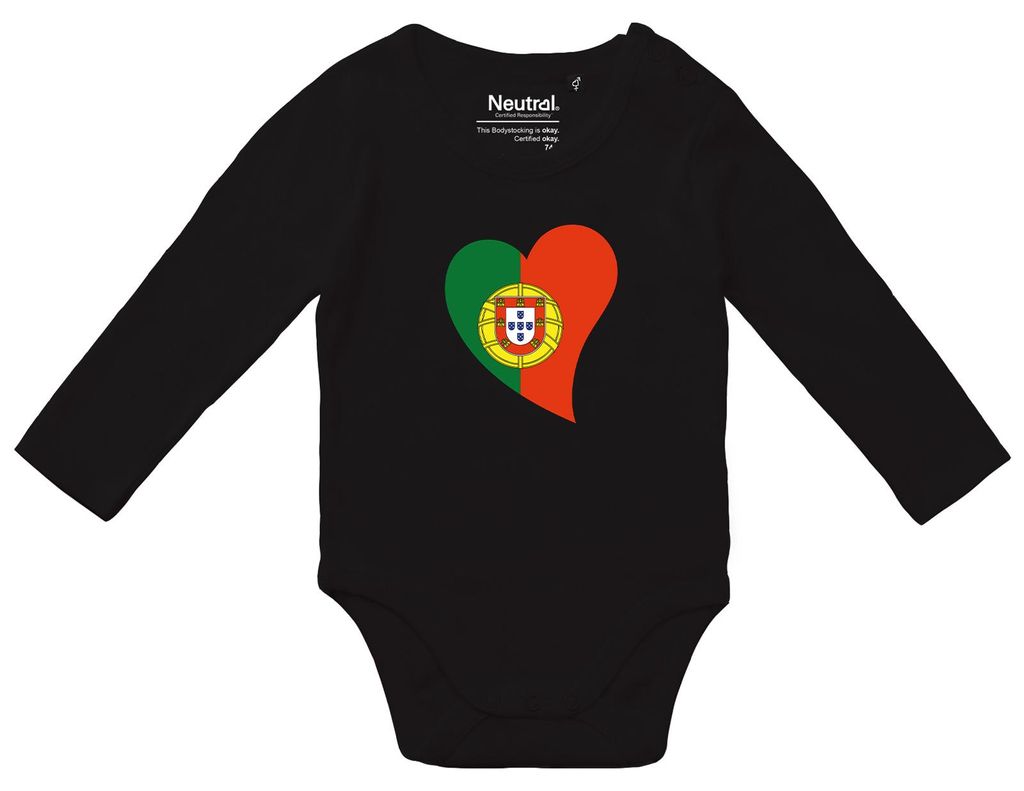 Huuraa Baby Body Portugal Flagge Herz 68 Black Baumwolle Fairtrade Langarmbody Geschenkidee