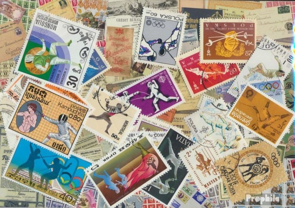 Briefmarken Motive 25 verschiedene Fechten Marken