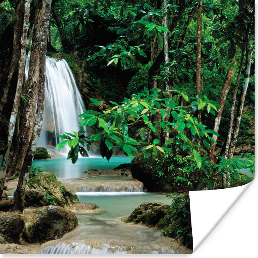 MuchoWow Poster Kleine Wasserfälle zwischen den Bäumen des Erawan-Nationalparks 75x75 cm - Wand Dekoration