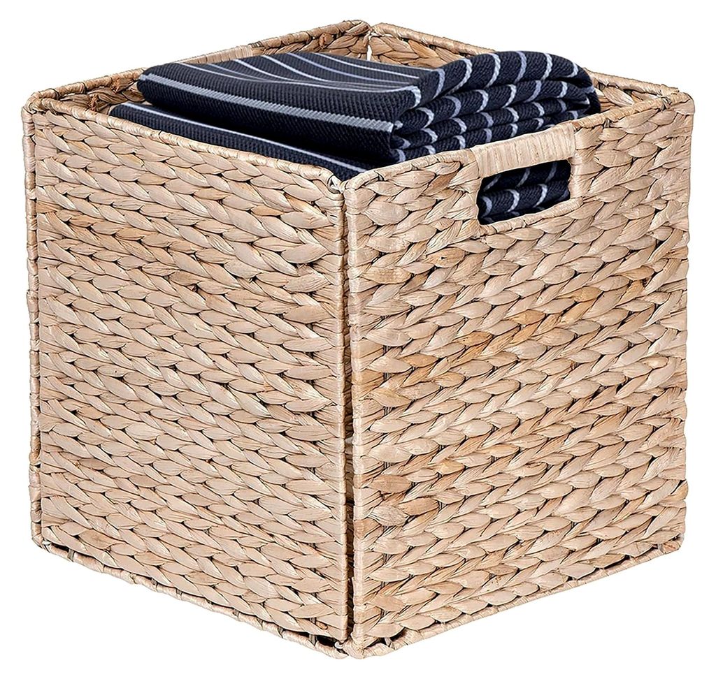 Set aus 6 Aufbewahrungskörben – 31 x 31 x 31 cm – natürliche Wasserhyazinthe – faltbar – mit Griffen – Aufbewahrung – Deko – Schlaf...