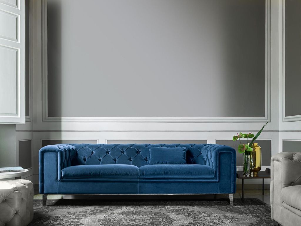 Sofa 3 Sitzer Blau Luxus Textil Wohnzimmer Design Italienischer Möbel PRIANERA