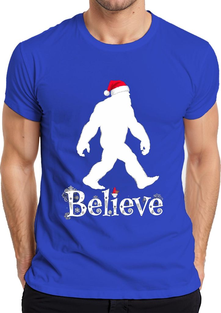 Believe Sasquatch Santa Weihnachtskappe Bigfoot Yeti weihnachtlich Herren T-Shirt, Blau, 3XL