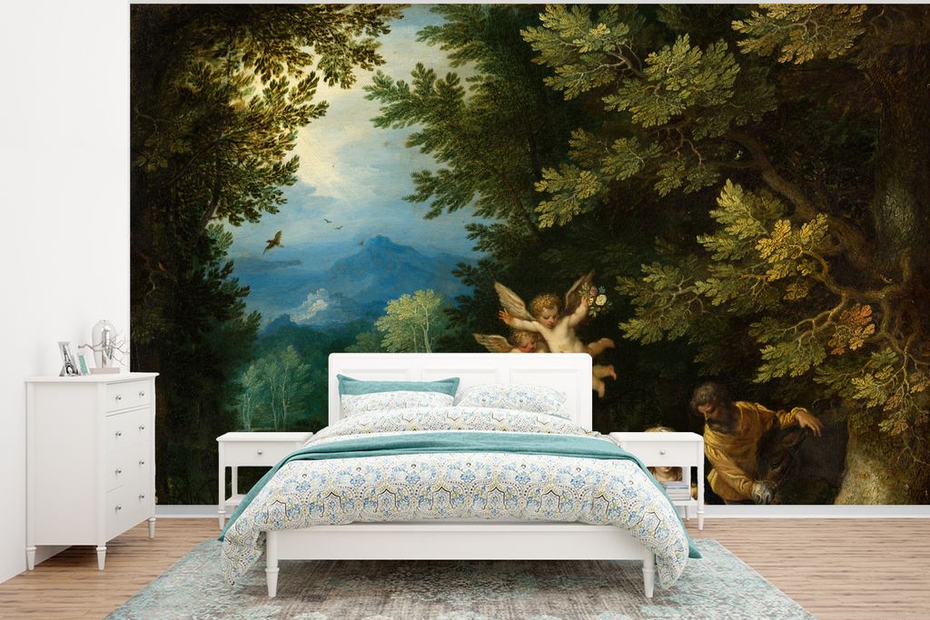 MuchoWow Fototapete für Wohnzimmer oder Schlafzimmer Wandtapete Vinyl Motivtapete Rast auf der Flucht nach Ägypten - Gemälde von Jan Brueghel ...