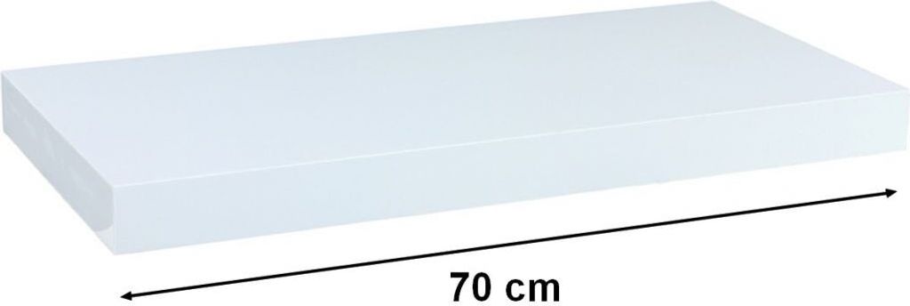A white floating shelf is shown against a white background with a measurement line indicating its length.