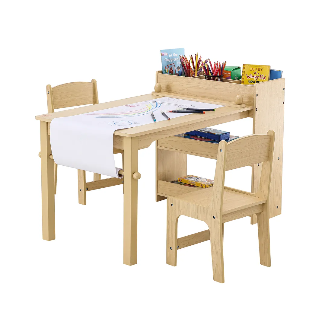 Table Enfant avec Rangement Intégré et 2 Chaises en MDF P2 Haute Résistance