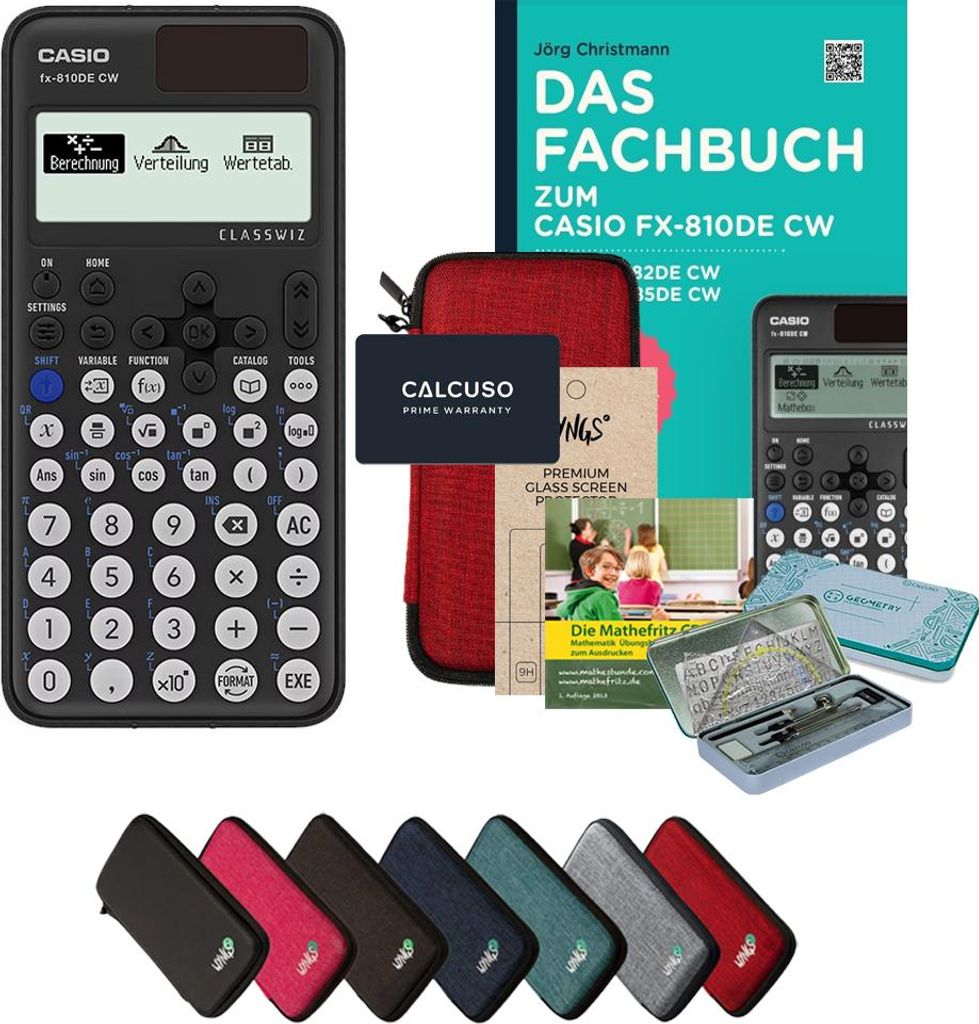 CALCUSO Streberpaket Rot mit Taschenrechner Casio FX-810DE CW ClassWiz