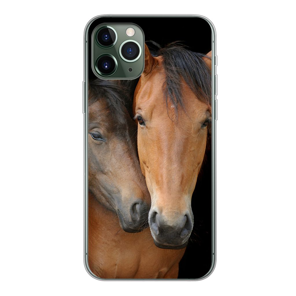 MuchoWow Handyhülle Schutzhülle Hülle für iPhone 11 Pro Pferde - Liebe - Braun Silikon Softcase Handy Hülle - Handy