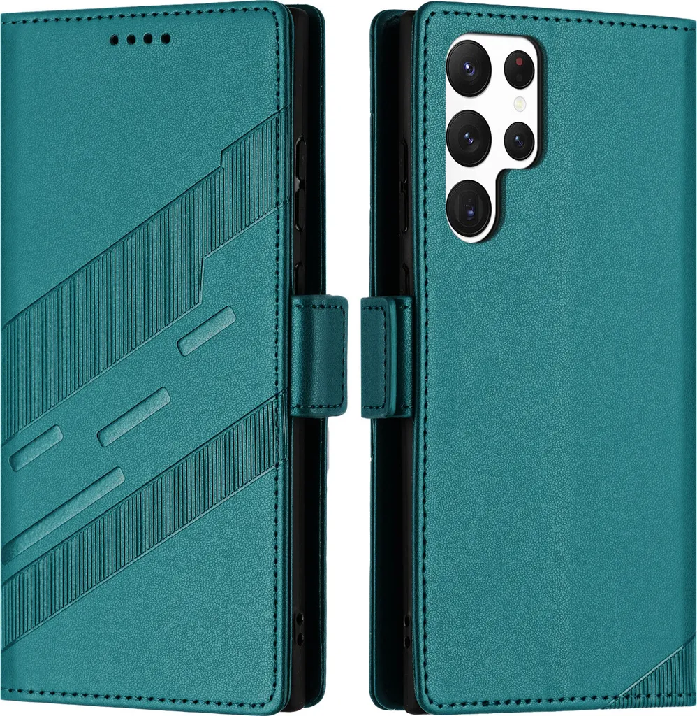 Custodia per Samsung Galaxy S22 Ultra 5G, custodia a portafoglio in Finto cuoio con slot per carte e funzione stand Grün