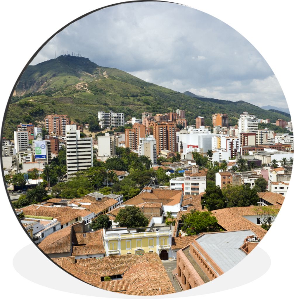 MuchoWow Aluminium Wandkreis Kolumbien - Haus - Wolke Ø 90 cm Wanddeko Modern Wohnzimmer - Mauerkreis - Wandbilder - Runde Bild - Bild aus Alumi...