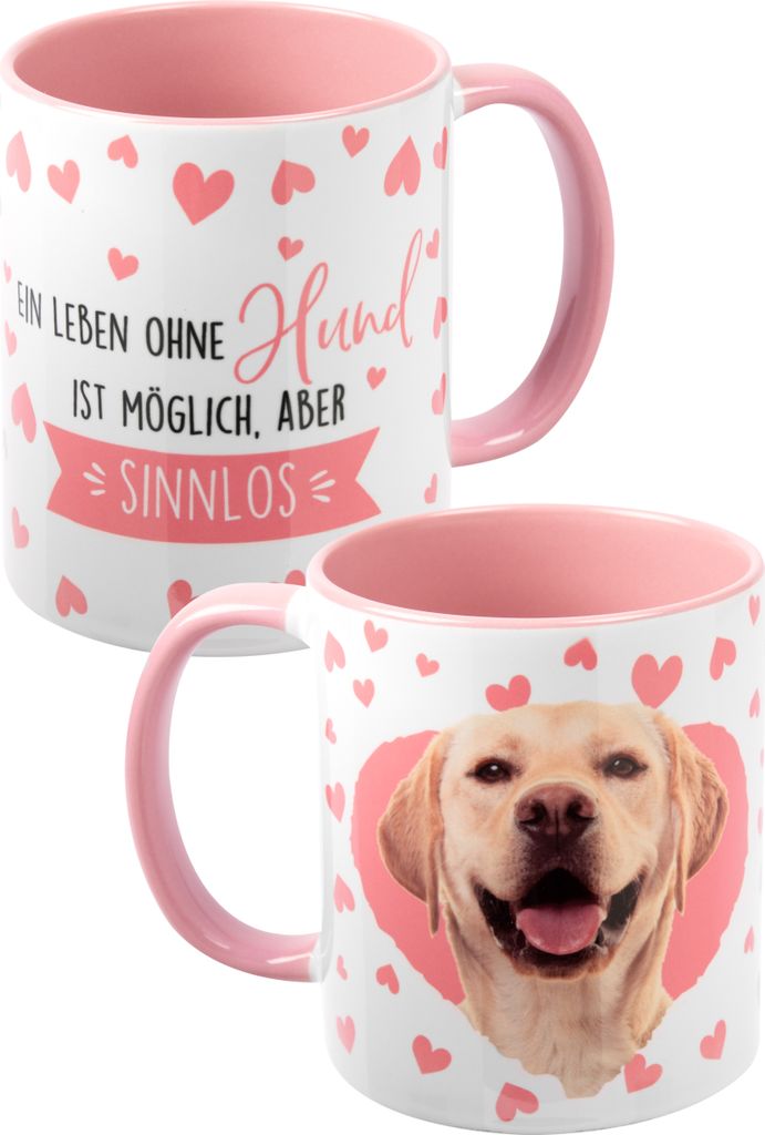 Hunde Tasse - Labrador - Ein leben ohne Hund ist möglich, aber sinnlos Kaffeetasse Becher Kaffeebecher aus Keramik Weiß Rosa 320 ml