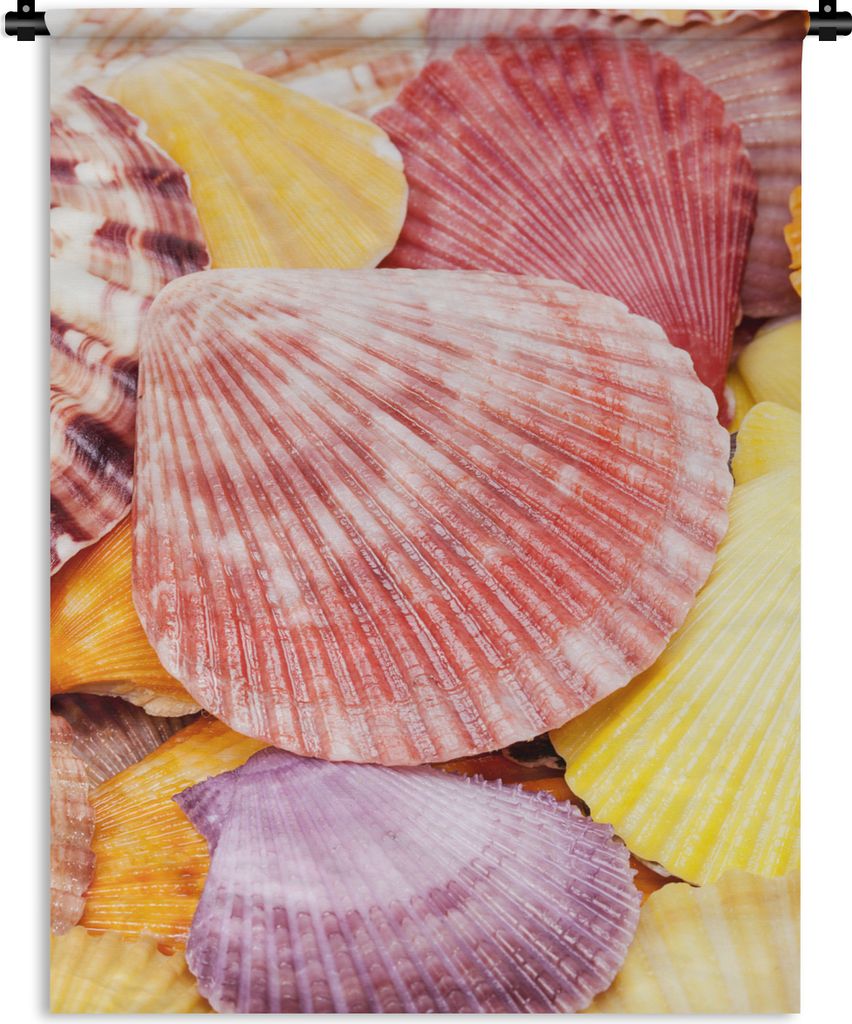 MuchoWow Wandteppich Wandbehang Muscheln - Rot - Gelb - Strand - Sommer 150x200 cm Tapisserie Dekoration Wandtuch - Wandaufhängung - Moderner