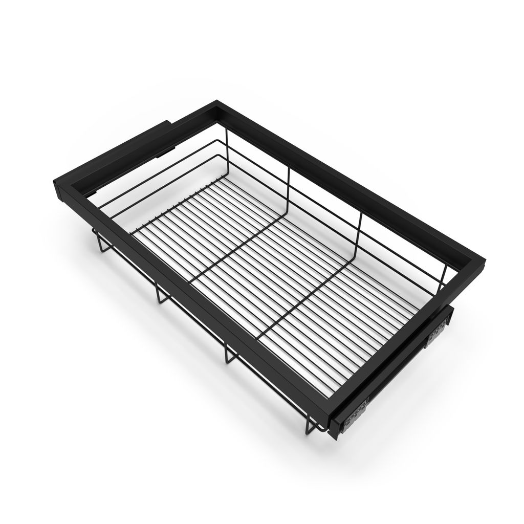 Emuca Set aus Drahtkorb und Gleitrahmen mit sanftem Schließen für Kleiderschrank, verstellbar, Modul 800mm, Schwarz texturiert