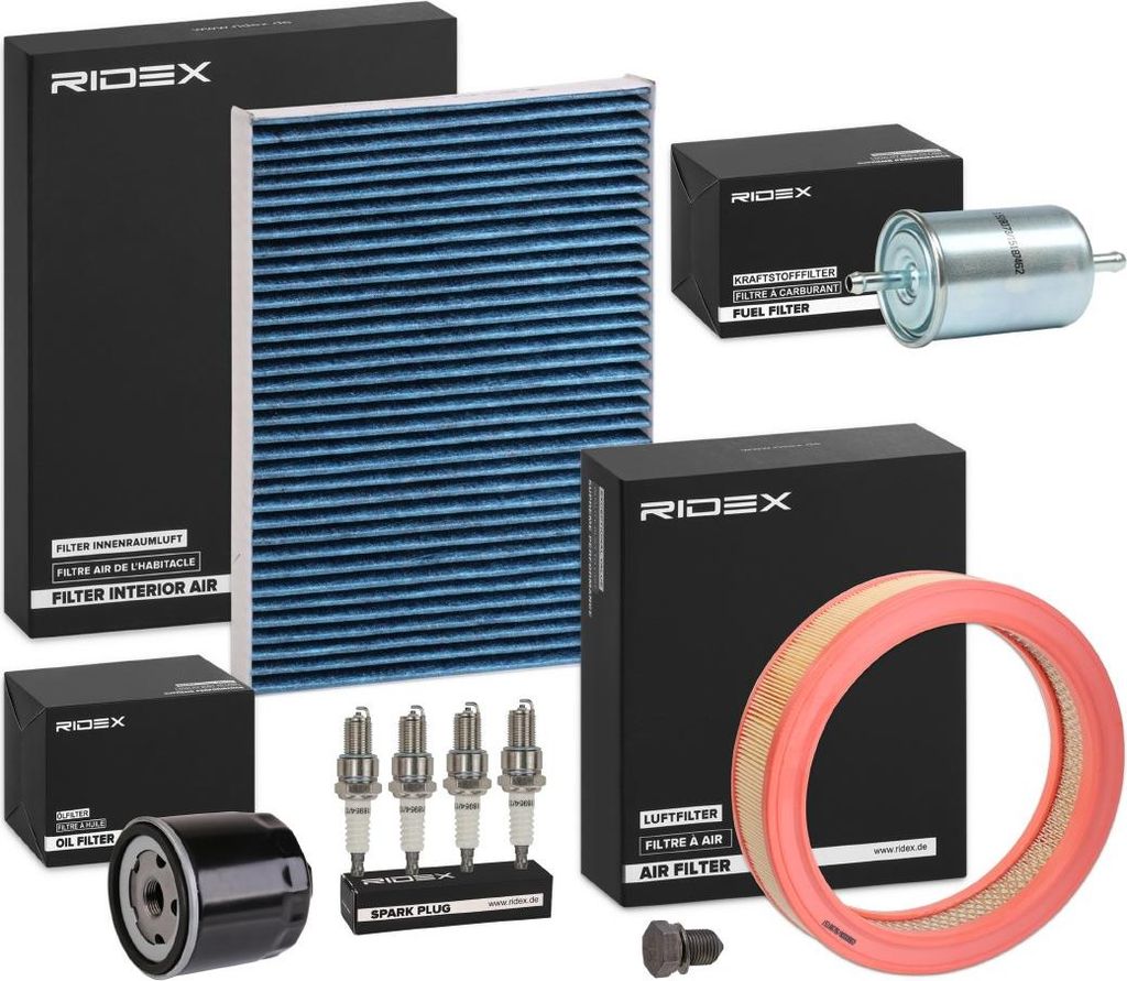 RIDEX Inspektionspaket Filterset für VW Polo Schrägheck (6N1) Caddy II Kastenwagen (9K9A) Polo Classic (6V2) Polo Variant (6V5) Caddy II Kombi (9...