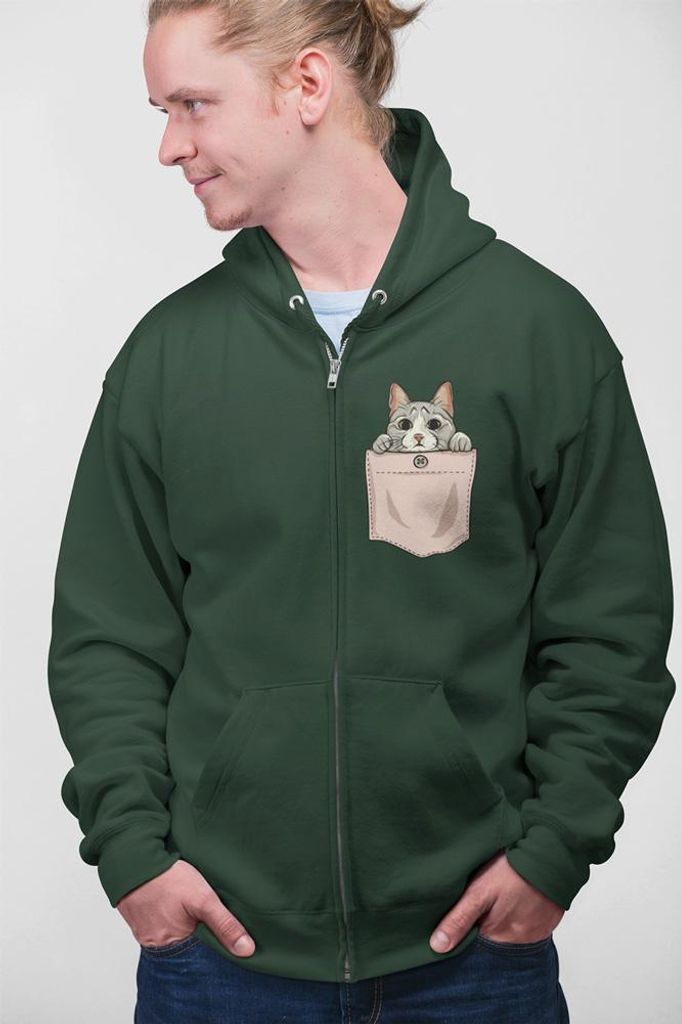 D&B Uni Hoodie ZIPPO00009 Cute Cat Waldgrün-Größe M