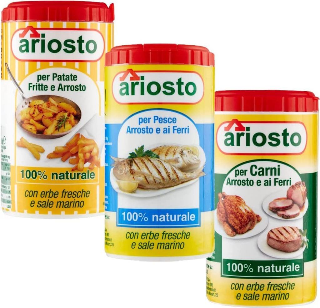 Testpaket 12x Ariosto Gewürz für gebratenen und gegrillten Fisch, Fleisch und Brat- und Bratkartoffeln 80g + italian Gourmet Polopa 400g
