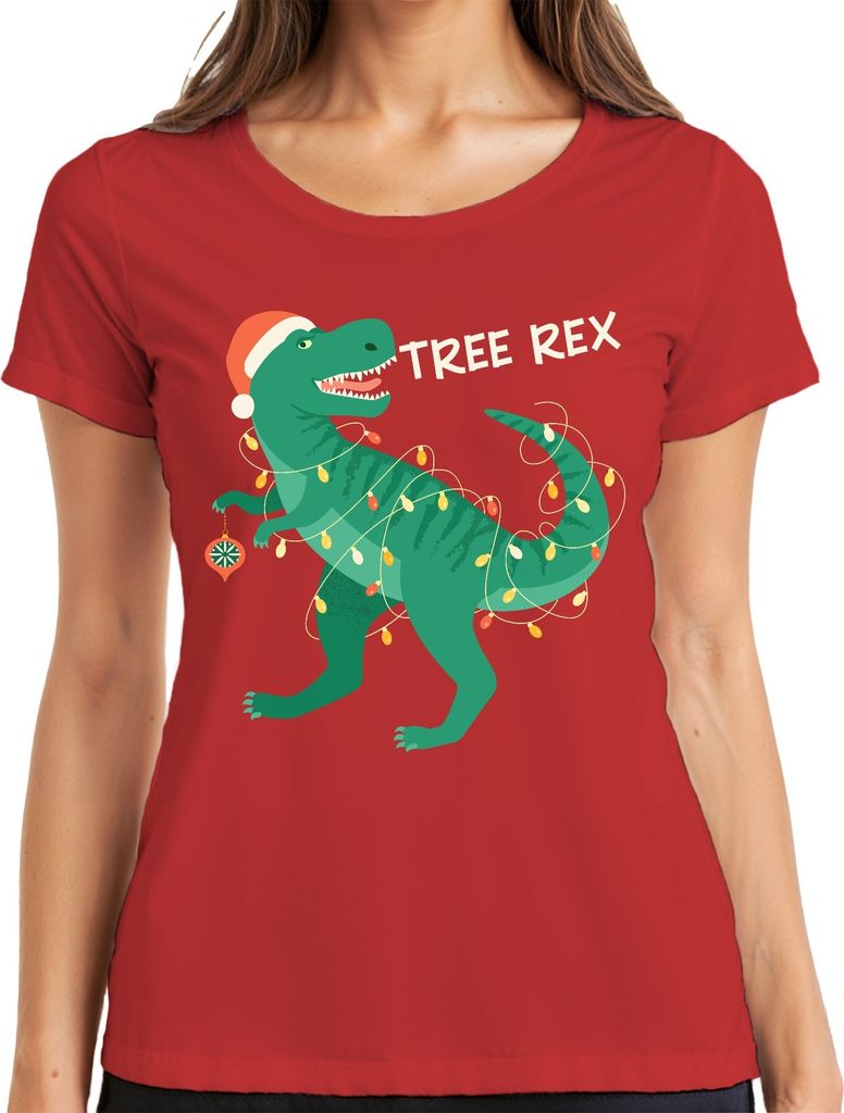 Tree Rex Weihnachtsbaum Dinosaurier - Weihnachten Weihnachtsgeschenk Christmas Damen T-Shirt, Rot, M