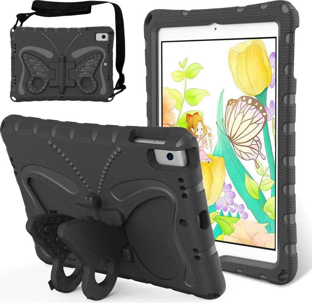 Cover iPad Bambini Antiurto Nera - Tracolla e Stand per iPad 10.2/10.5
