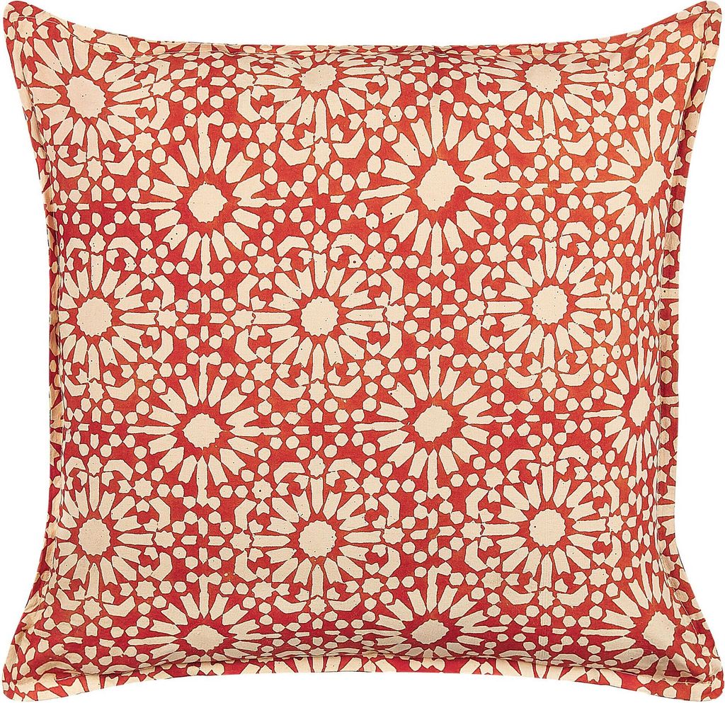 BELIANI Dekokissen Rot Baumwolle 45 x 45 cm Bezug mit Füllung Reißverschluss Geometrisches Muster Retro Sofakissen Wohnzimmer Schlafzimmer