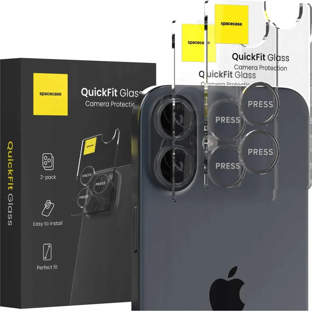 2x SPACECASE Vetro Fotocamera iPhone 17 Nero - Protezione con Applicatore