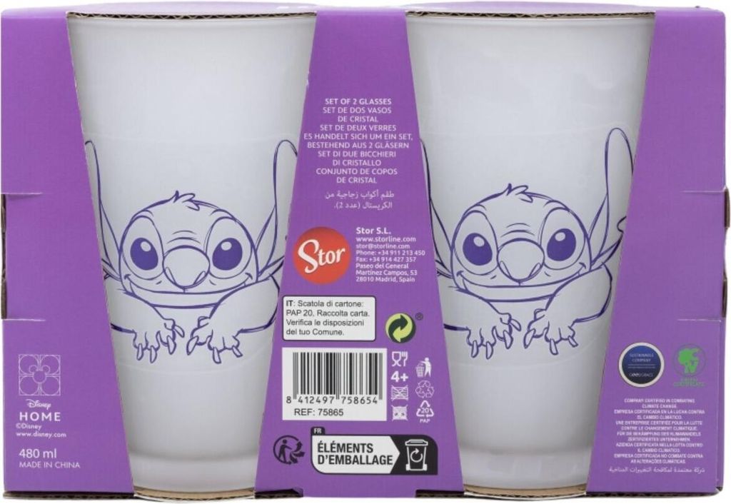 Lot De 2 Verres à Eau Stor Marvel 490 Ml - Verres Verre Borosilicate Marvel Pattern