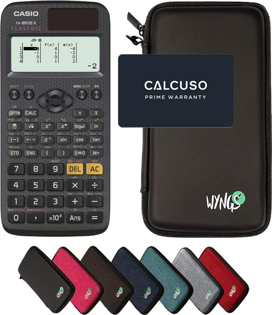 Casio fx-85DE X ClassWiz inkl. WYNGS Schutztasche Schwarz - Wissenschaftlicher Taschenrechner - Basic Set