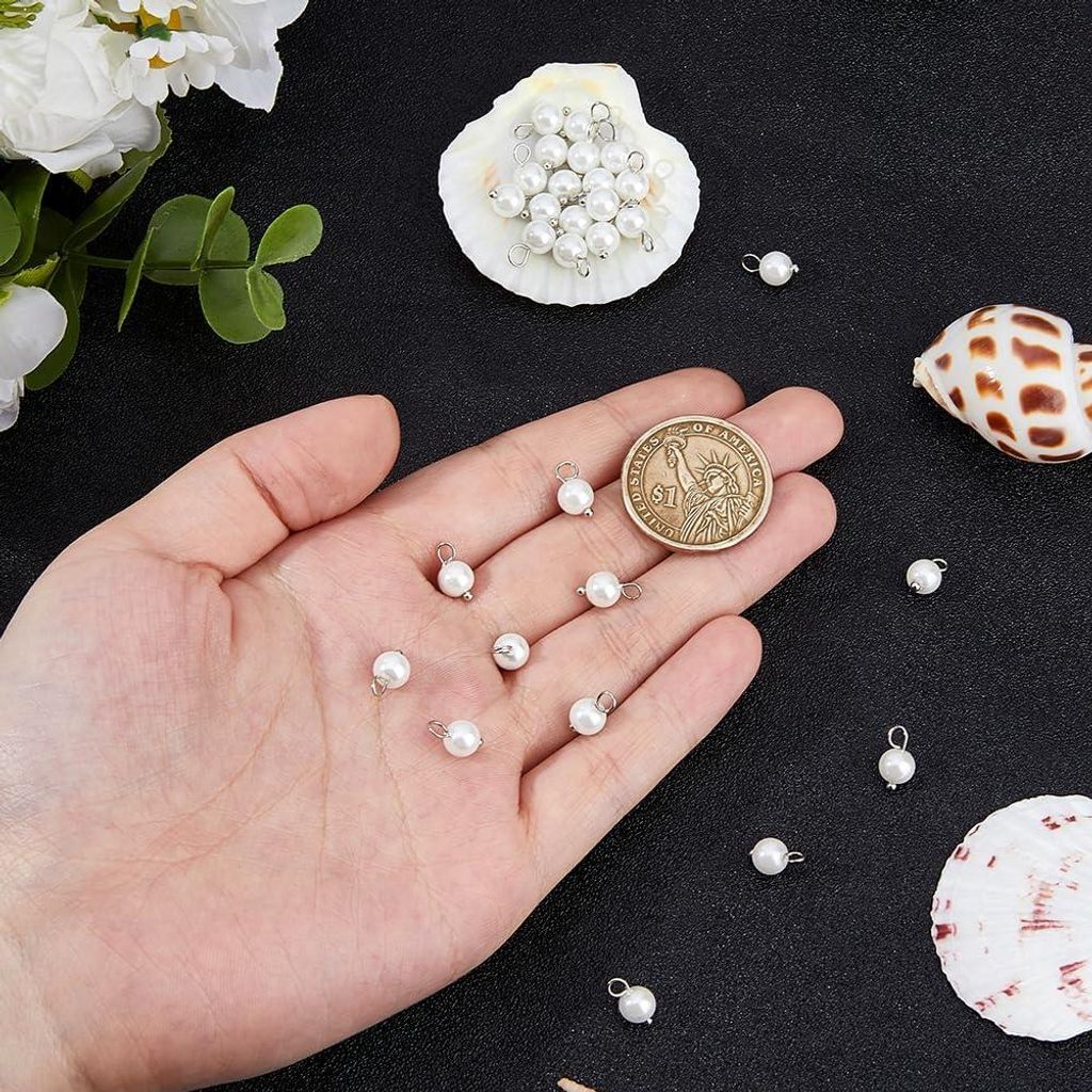 Imitation Perlen Anhänger Charms - 30 weiße Perlen mit Messingverschluss zum Schmuckmachen