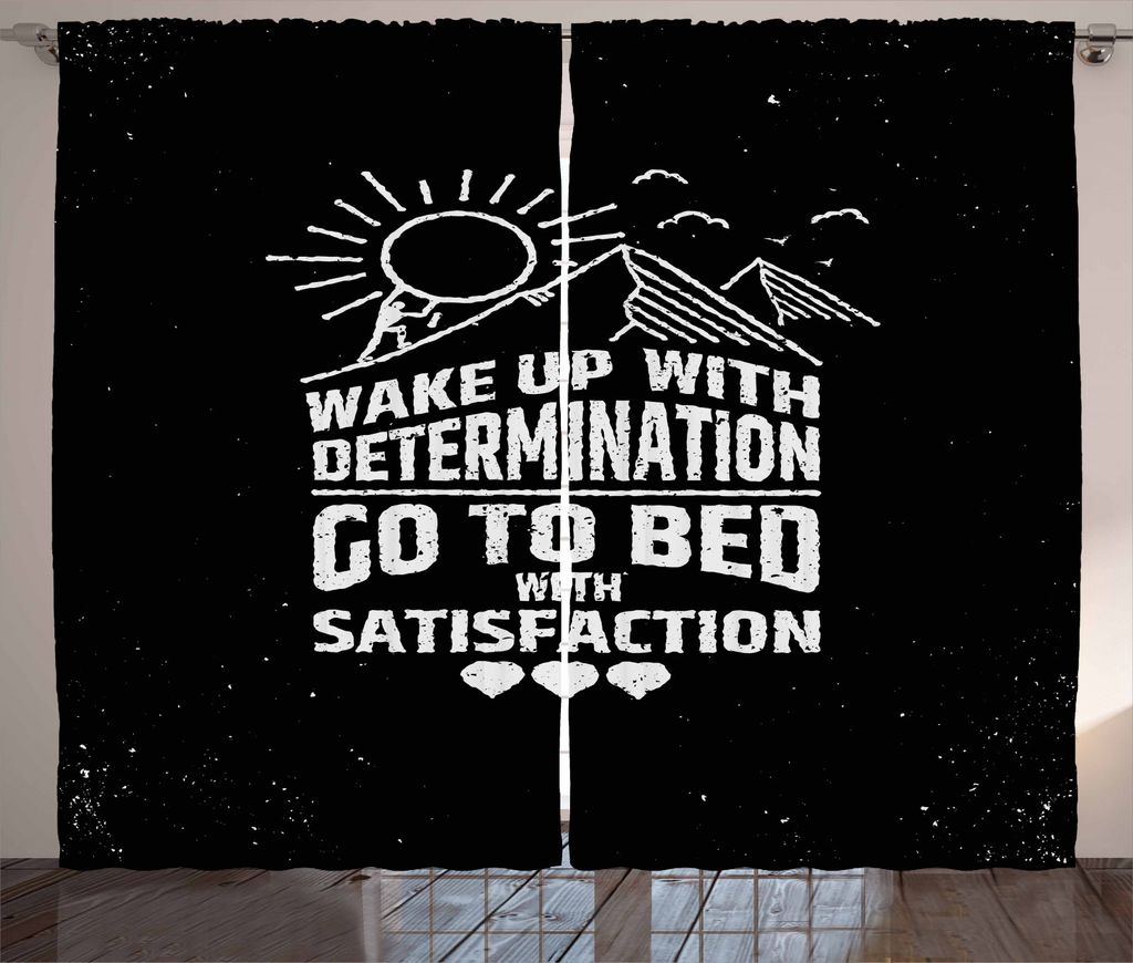 ABAKUHAUS Zitat Rustikaler Vorhang, Motivation Zufriedenheit, Wohnzimmer Universalband Gardinen mit Schlaufen und Haken, 280 x 245 cm, Anthrazit gr...