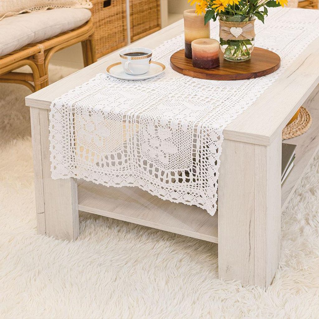 Tischdecke, Häkeltischdecke, durchbrochen, Ines 60x120 Weiß