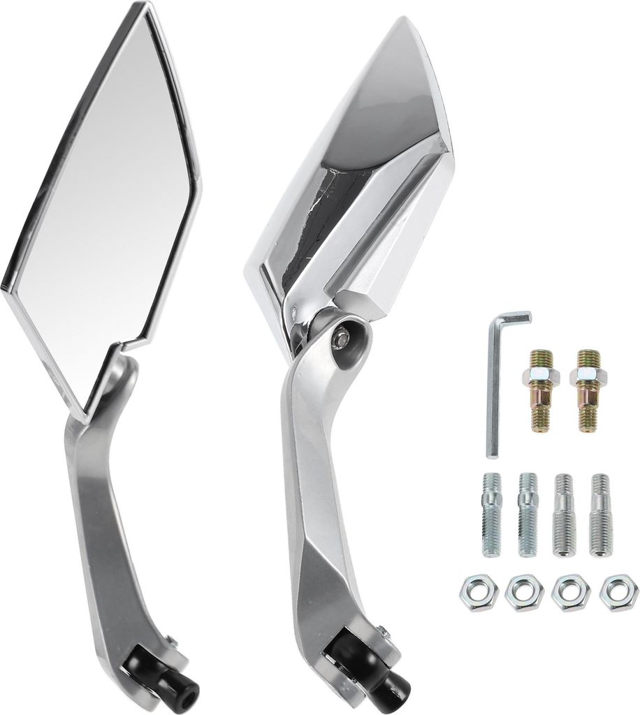 Universelle Motorrad-Rückspiegel, verstellbare Lenkerendenspiegel, Aluminium-Kunststoff, 1 Satz, Chrom-Silber-Ton M8/M10 Prismenform