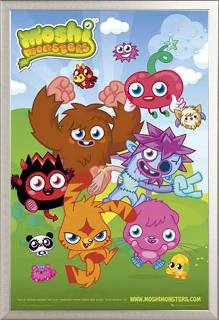 Poster Moshi Monsters Gruppo cornice Shinsuke Alluminio Argento 91x61