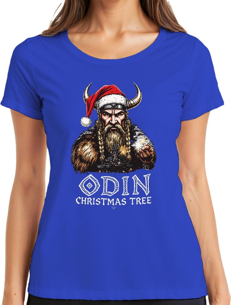 ODIN CHRISTMAS TREE Wikinger nordisch Weihnachten Geschenk Bart Damen T-Shirt, Blau, XL
