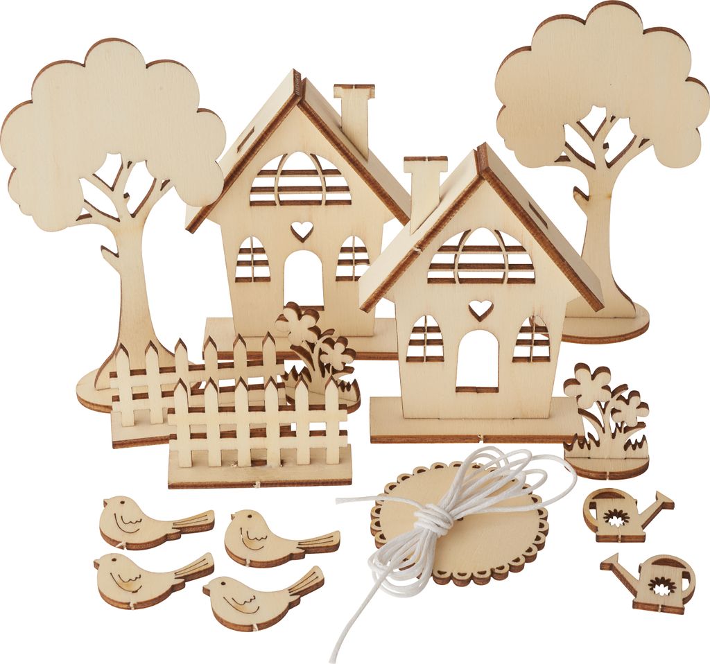 Rayher Holzbausatz Gartenhäuser 20x15x10 cm DIY Modellbau Set Outdoor Deko