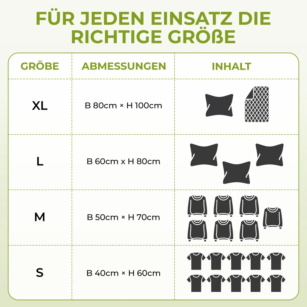 Sacs de mise sous vide pour couettes et linges - 6 housses taille L 80x60 - 6
